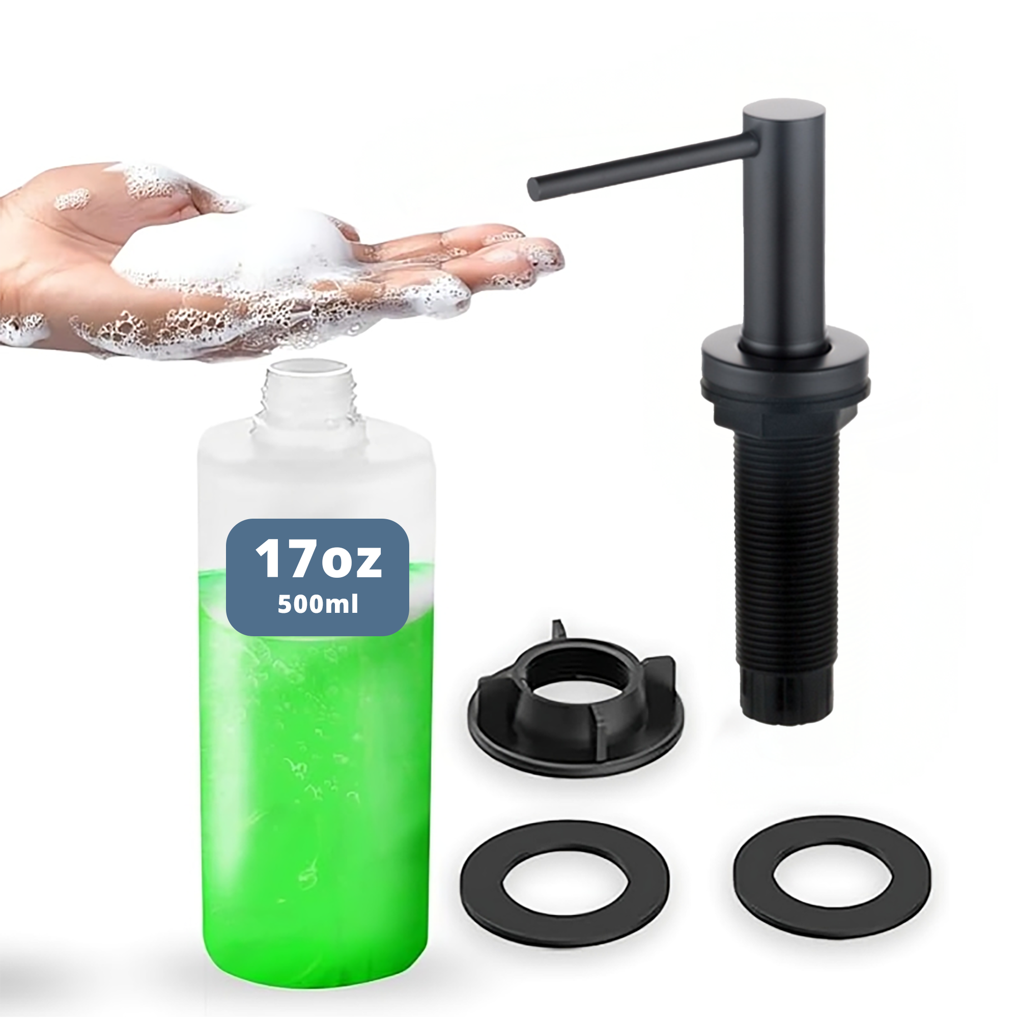 SBEN Kitchen Sink Soap Dispenser – Countertop Pump for Hand Soap or Lotion, Built-in Bottle, Upgraded Stainless Steel Design with Easy Screw Installation