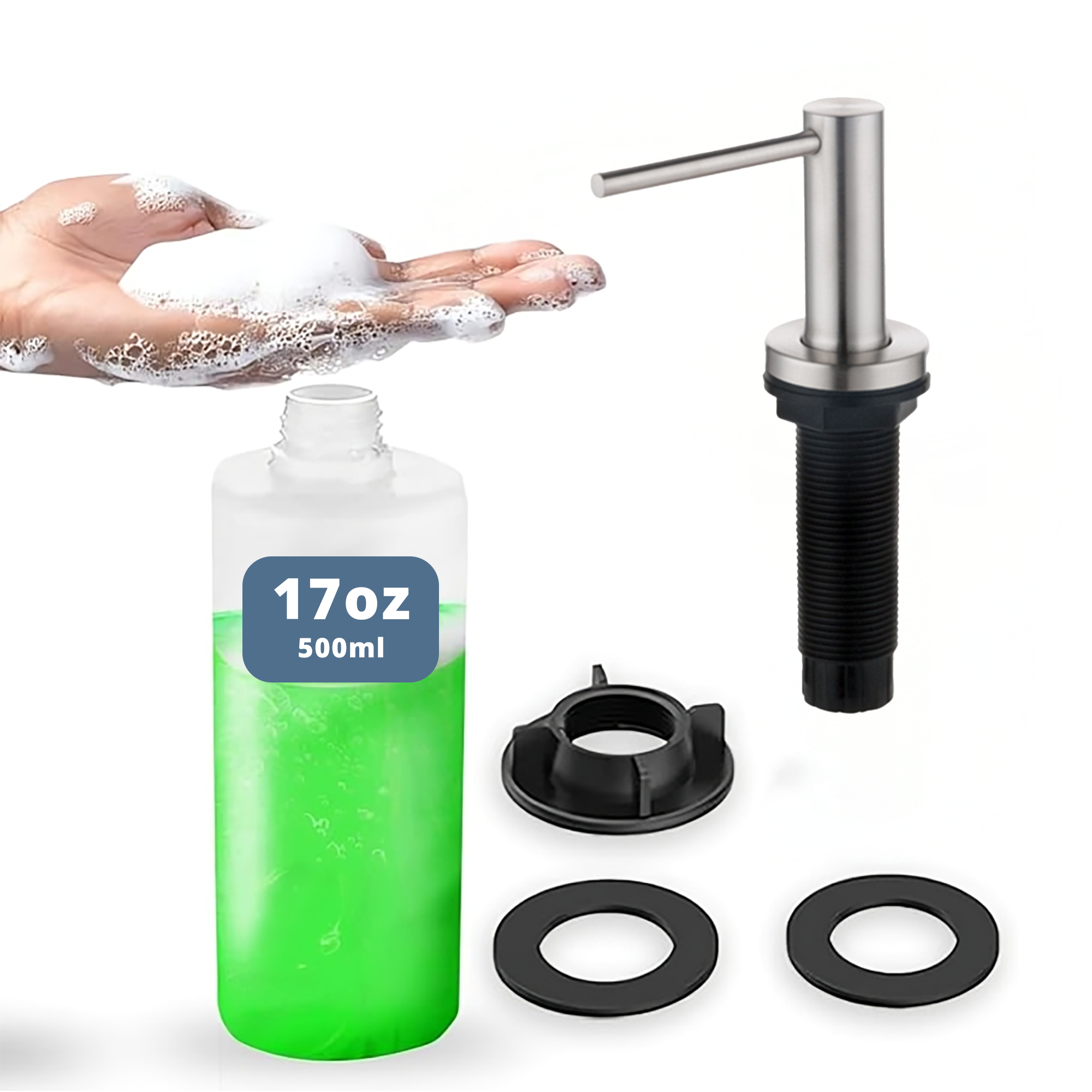 SBEN Kitchen Sink Soap Dispenser – Countertop Pump for Hand Soap or Lotion, Built-in Bottle, Upgraded Stainless Steel Design with Easy Screw Installation