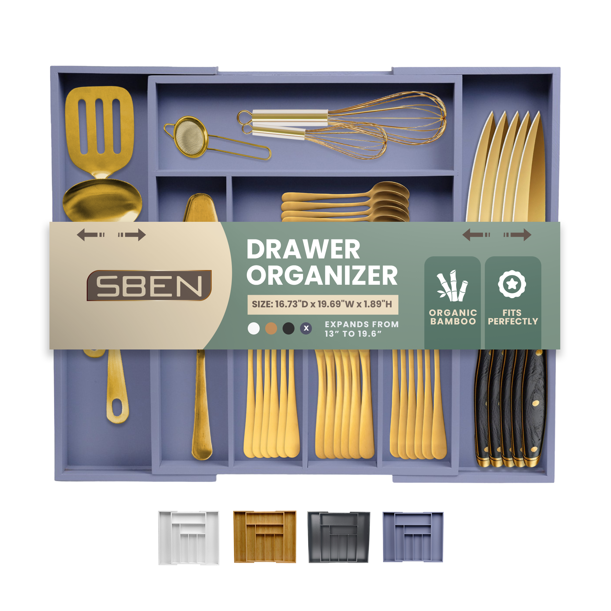 Sben Expandable Drawer Organizer for Utensils Holder, Adjustable Cutlery Tray, Wood Drawer Dividers Organizer for Silverware, Flatware, Knives for Kitchen