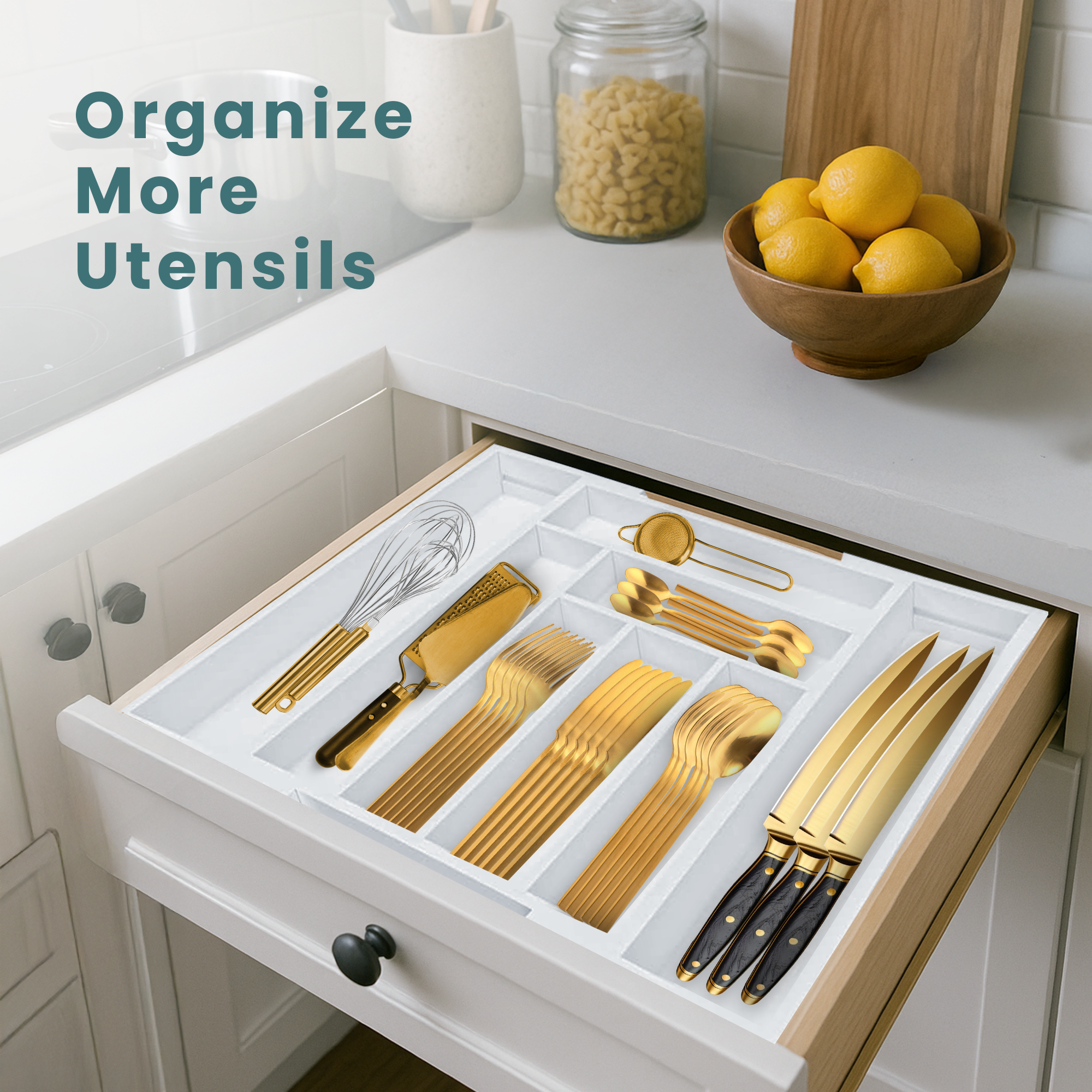 Sben Expandable Drawer Organizer for Utensils Holder, Adjustable Cutlery Tray, Wood Drawer Dividers Organizer for Silverware, Flatware, Knives for Kitchen