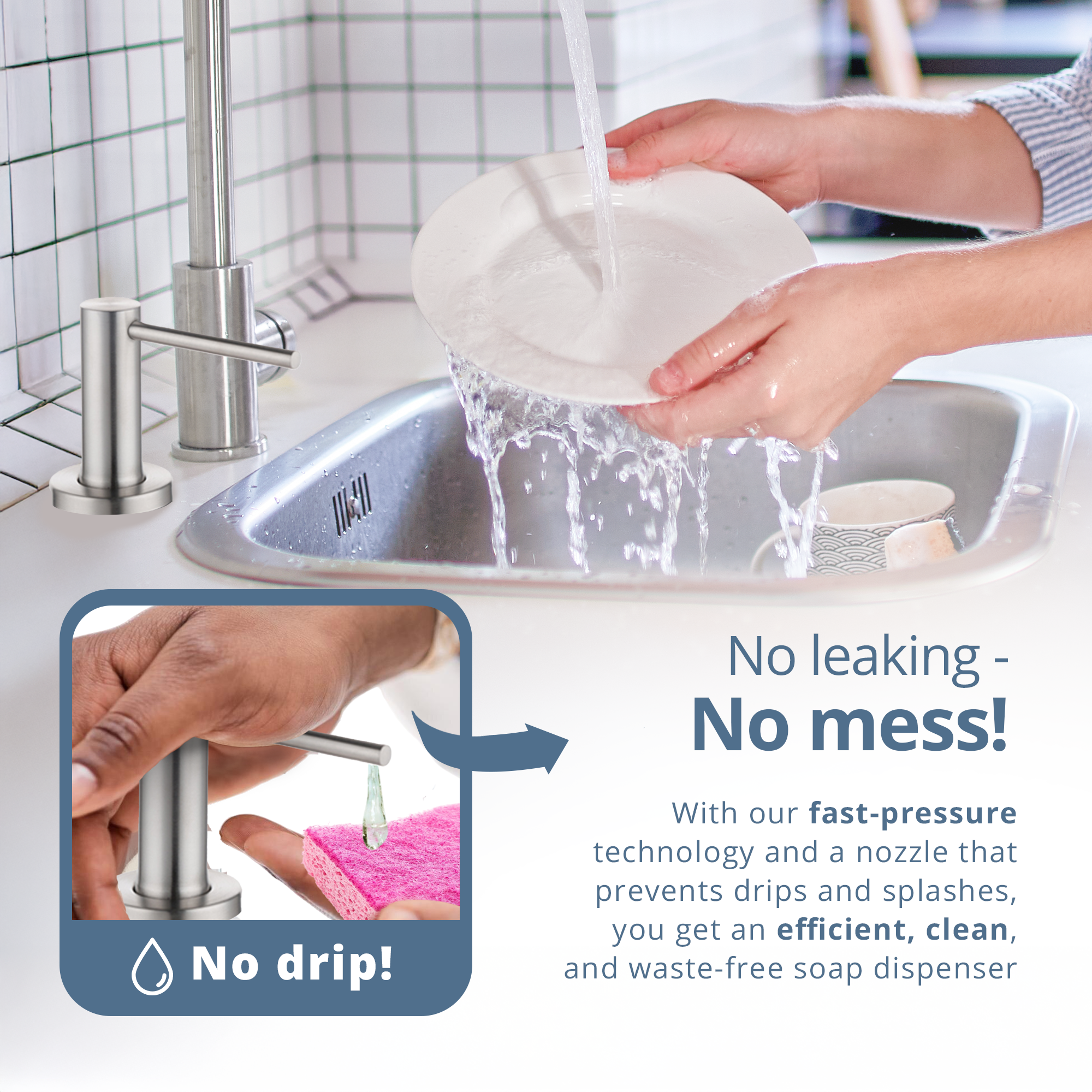 SBEN Kitchen Sink Soap Dispenser – Countertop Pump for Hand Soap or Lotion, Built-in Bottle, Upgraded Stainless Steel Design with Easy Screw Installation
