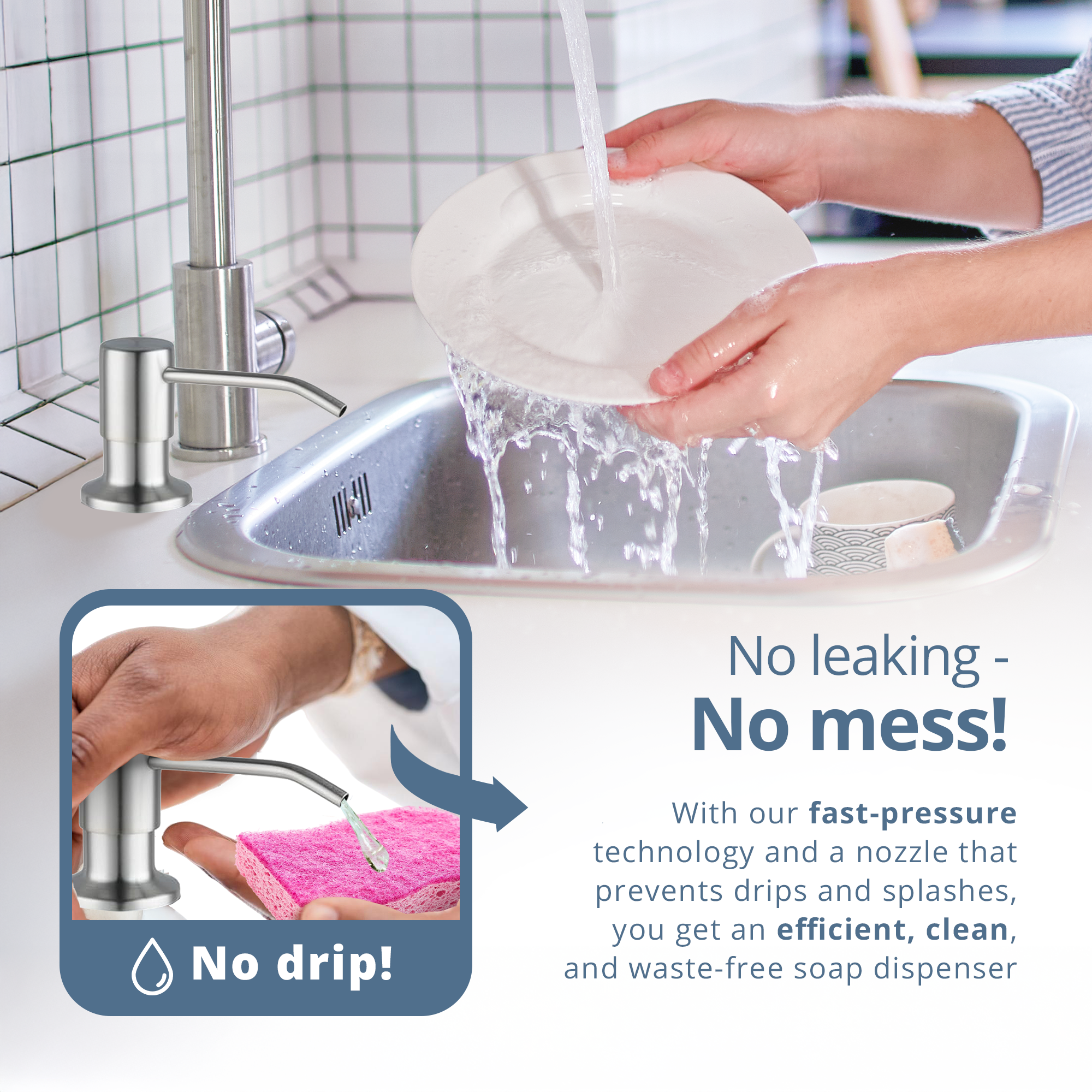 SBEN Built-in Kitchen Sink Soap Dispenser – 17 oz Refillable PET Bottle, Durable ABS Head, Countertop Hand Soap and Lotion Dispenser, Easy Installation, Rust-Resistant