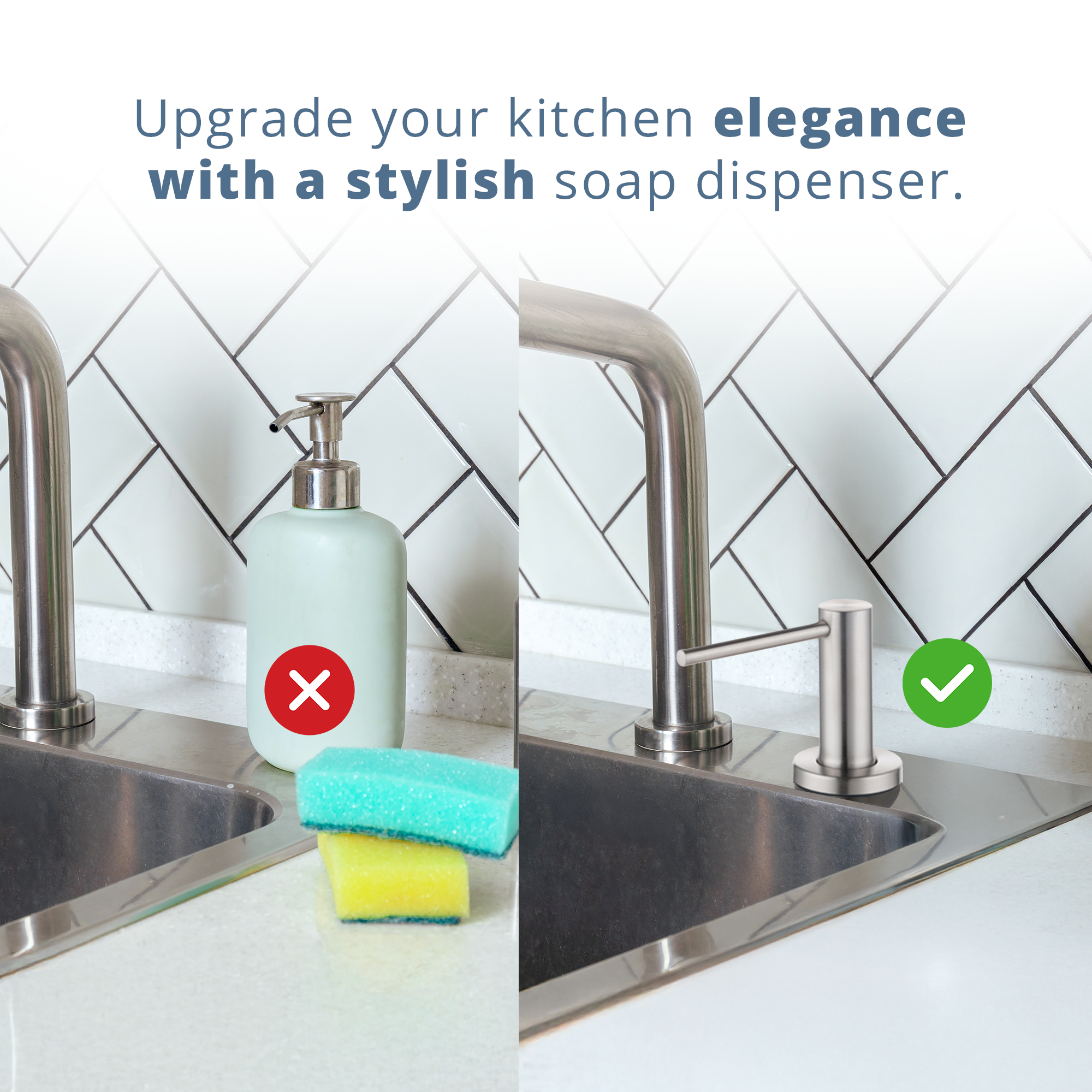 SBEN Kitchen Sink Soap Dispenser – Countertop Pump for Hand Soap or Lotion, Built-in Bottle, Upgraded Stainless Steel Design with Easy Screw Installation