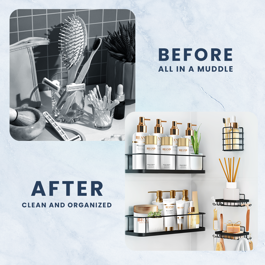 SBEN Shower Caddy Adhesive, No Drill, 5 Pack Bathroom Shower Organizers, 2 Soap and Toothbrush Holder, Rustproof Shelves, Wall-Mounted