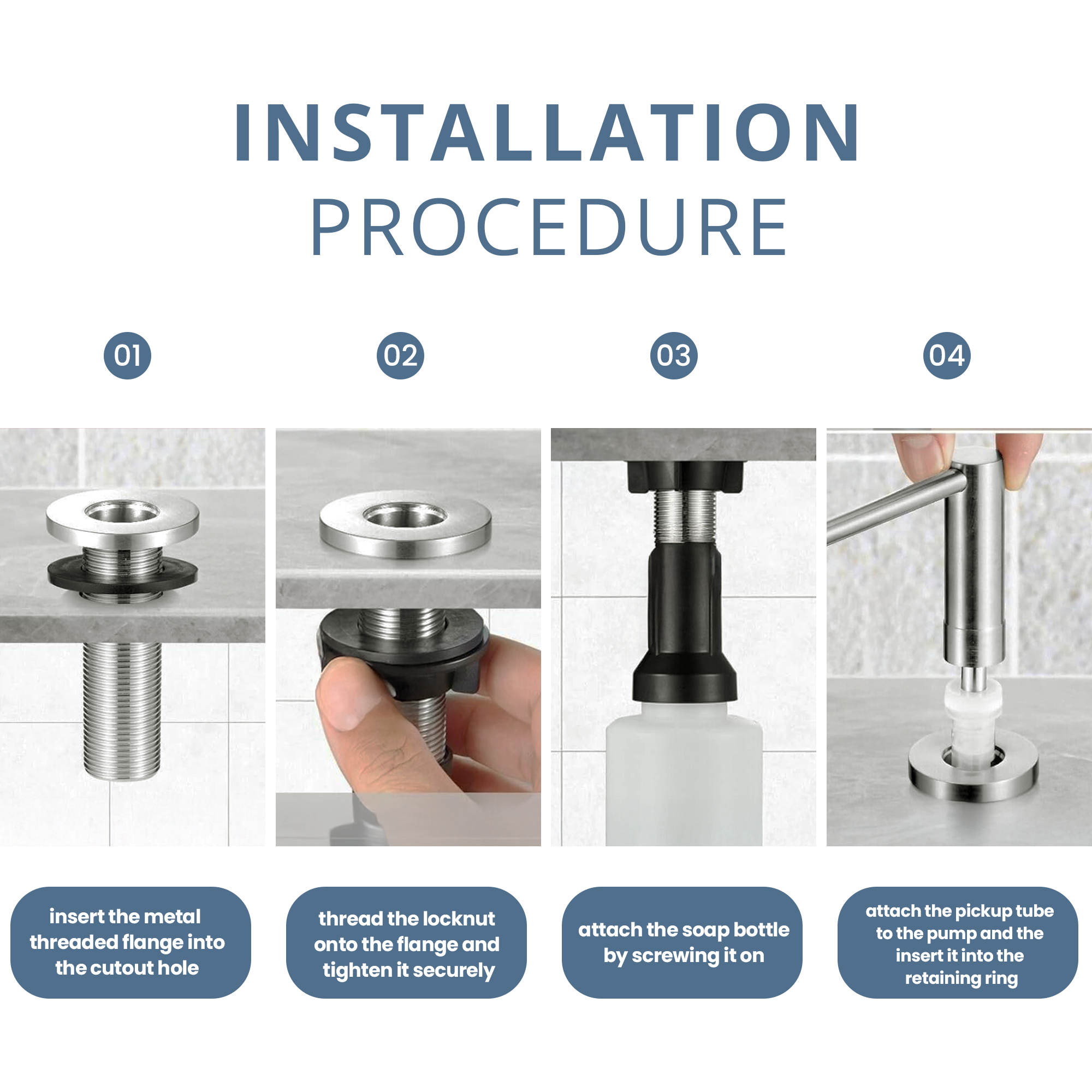 SBEN Kitchen Sink Soap Dispenser – Countertop Pump for Hand Soap or Lotion, Built-in Bottle, Upgraded Stainless Steel Design with Easy Screw Installation