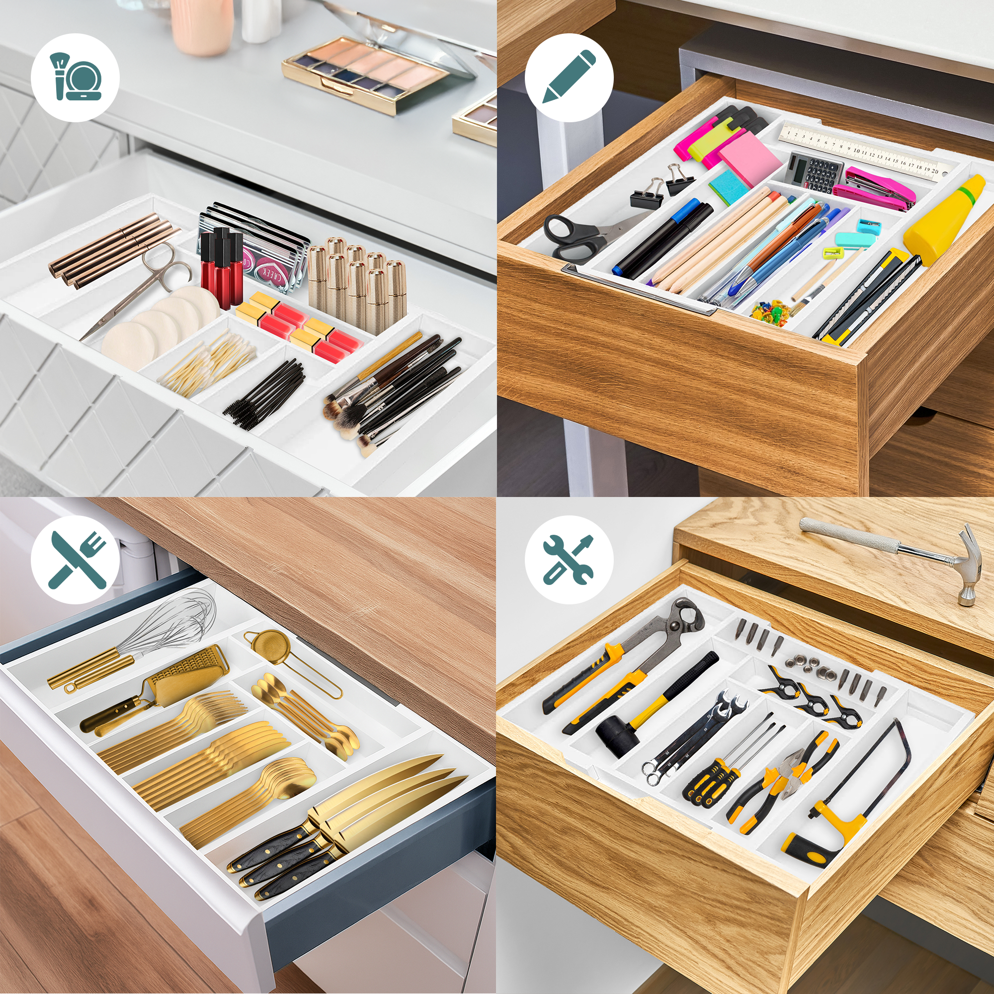 Sben Expandable Drawer Organizer for Utensils Holder, Adjustable Cutlery Tray, Wood Drawer Dividers Organizer for Silverware, Flatware, Knives for Kitchen