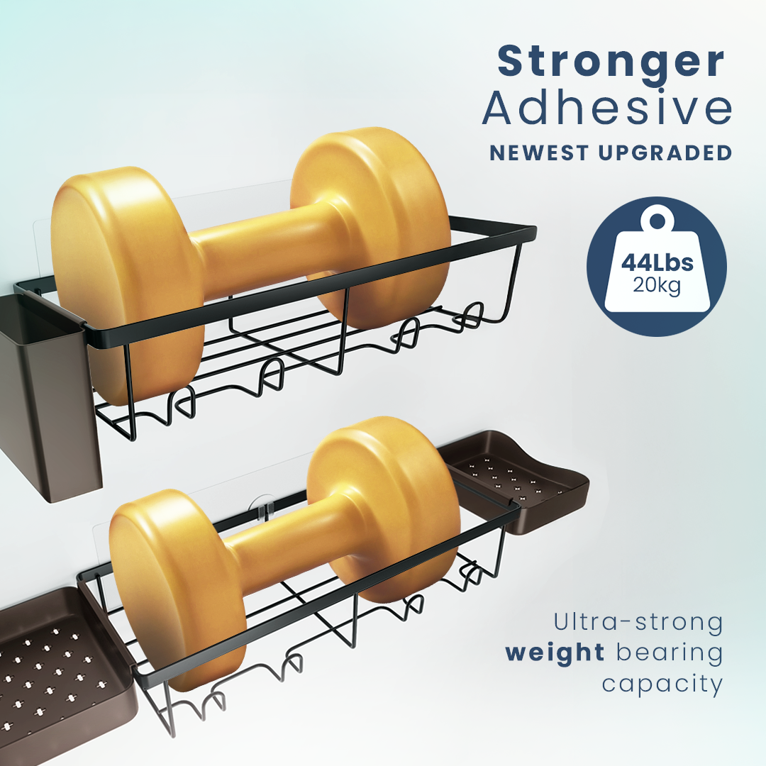 SBEN Shower Caddy Adhesive, 5 Pack Organizer Rustproof, Carbon Steel Bathroom Shelves, Large Capacity No-Drill, Rack Storage Accessories with 2 Soap Dish, Toothbrush Holder and 8 Hooks Home Decor