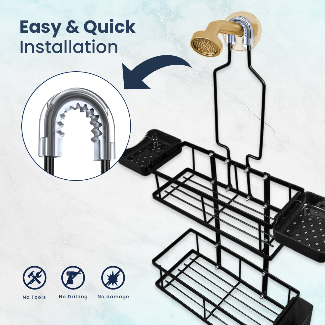 Sben Hanging Shower Caddy Adhesive with Soap Dishes and Toothbrush Holder – Space-Saving 8 Pack Bathroom Organizer 4 Hooks for Easy Storage and Convenience