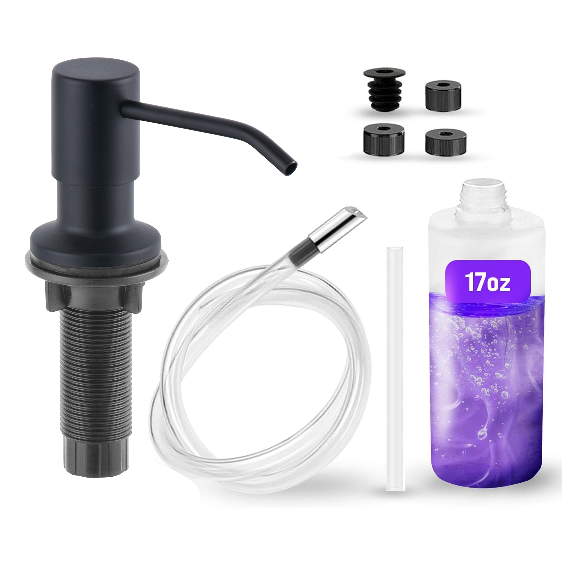 SBEN Built-in Kitchen Sink Soap Dispenser – Stainless Steel Brushed Nickel Pump, 17 oz Bottle and Tube Kit 47", Upgraded Metal Check Valve, Countertop Hand Soap & Lotion Dispenser, Durable ABS Head