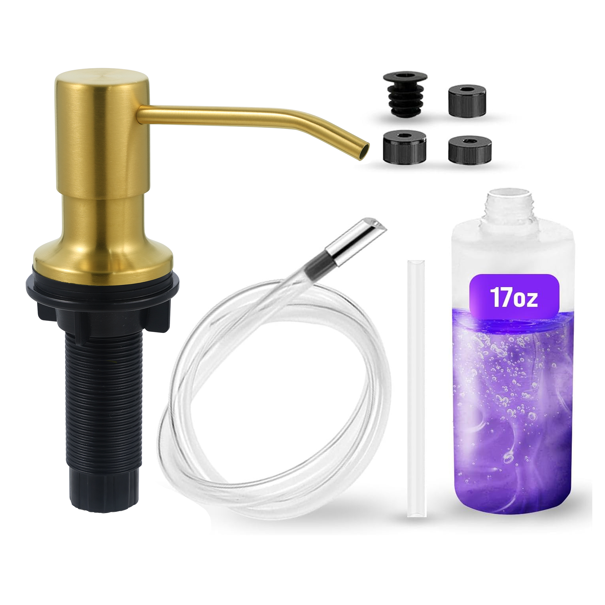 SBEN Built-in Kitchen Sink Soap Dispenser – Stainless Steel Brushed Nickel Pump, 17 oz Bottle and Tube Kit 47", Upgraded Metal Check Valve, Countertop Hand Soap & Lotion Dispenser, Durable ABS Head