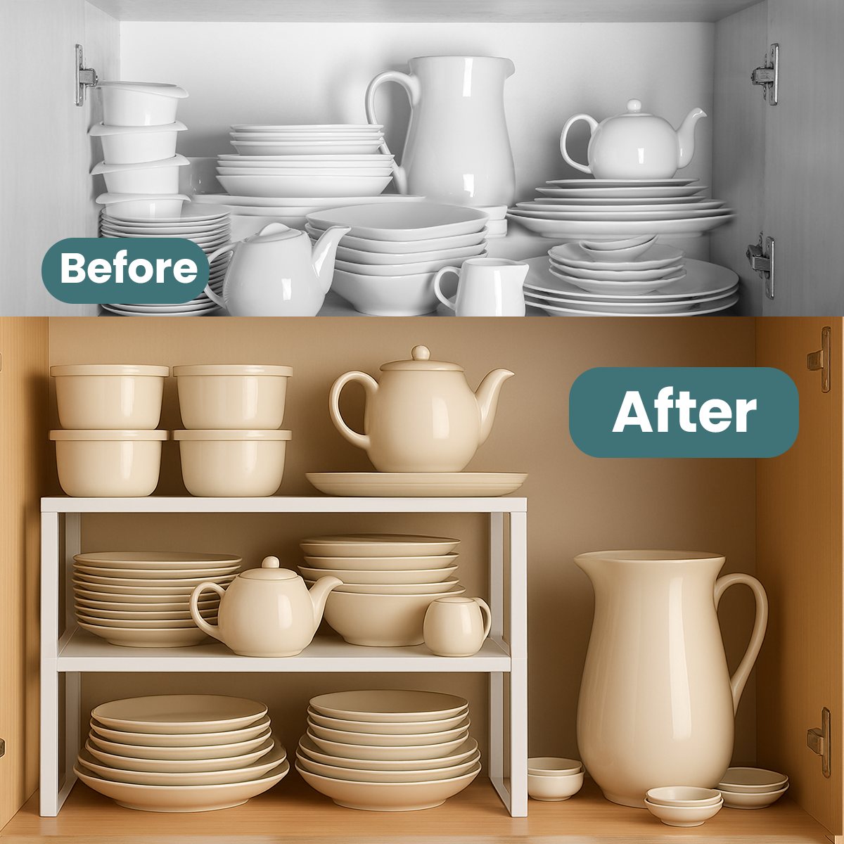 Sben Kitchen Shelf Cabinet Organizer, Set of 2, Counter Shelves, Kitchen Storage, Spice Rack, Stackable, Functional, Metal and Engineered Wood