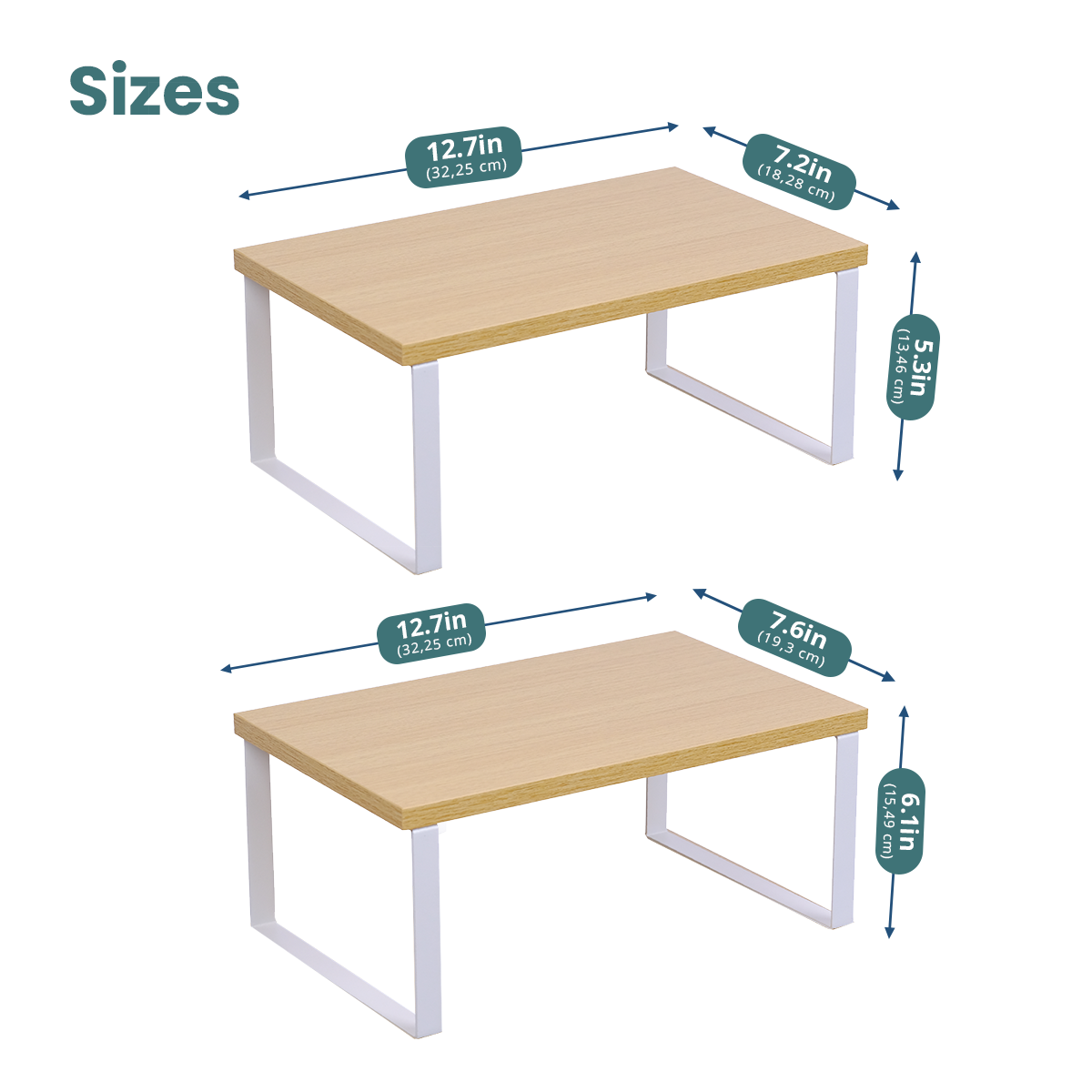 Sben Kitchen Shelf Cabinet Organizer, Set of 2, Counter Shelves, Kitchen Storage, Spice Rack, Stackable, Functional, Metal and Engineered Wood
