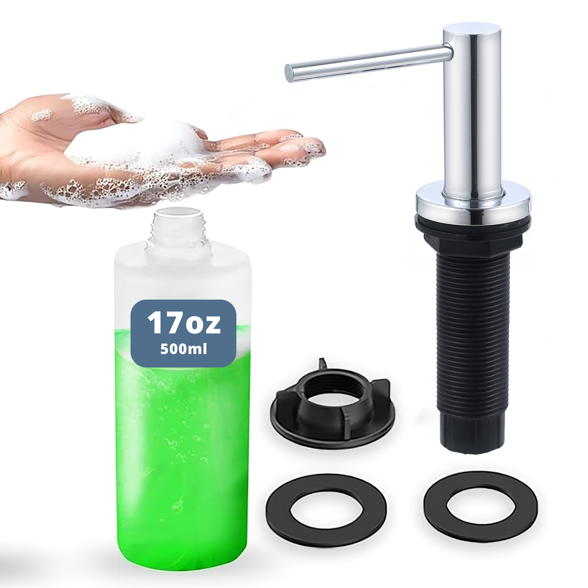 SBEN Kitchen Sink Soap Dispenser – Countertop Pump for Hand Soap or Lotion, Built-in Bottle, Upgraded Stainless Steel Design with Easy Screw Installation