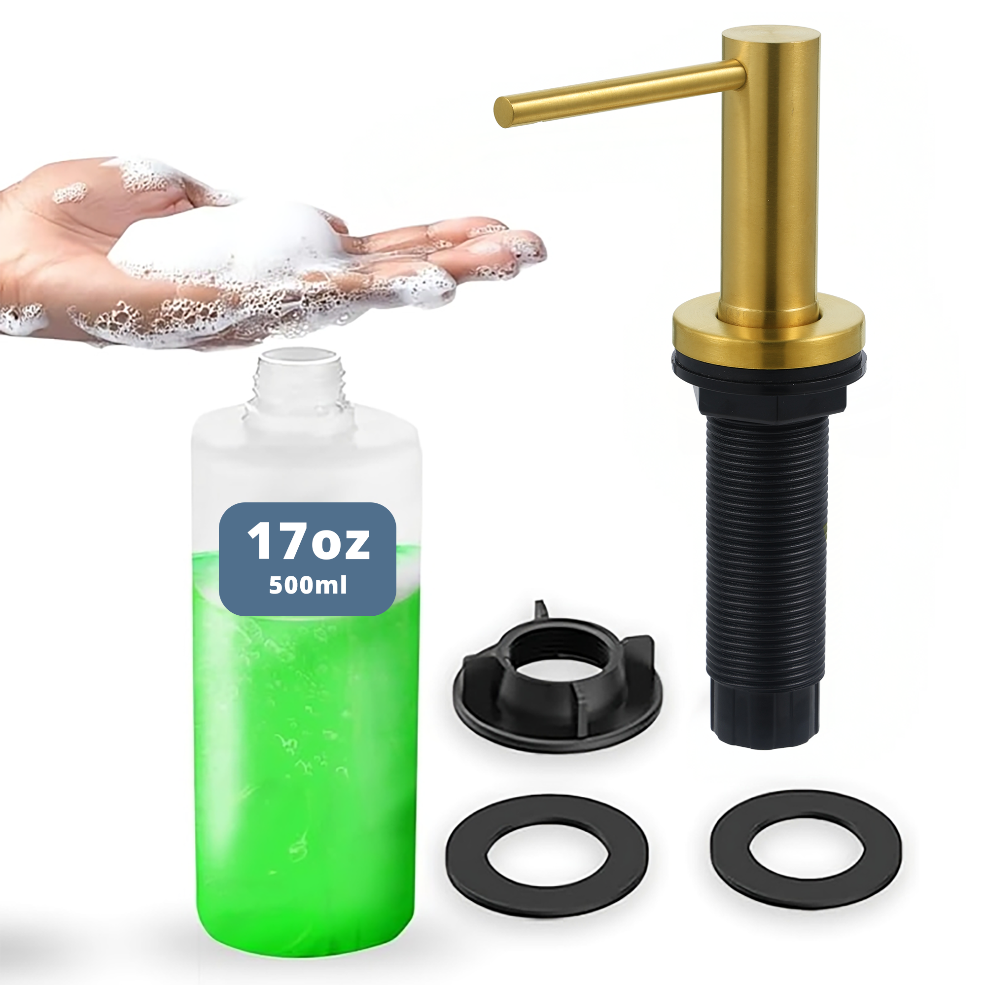 SBEN Kitchen Sink Soap Dispenser – Countertop Pump for Hand Soap or Lotion, Built-in Bottle, Upgraded Stainless Steel Design with Easy Screw Installation