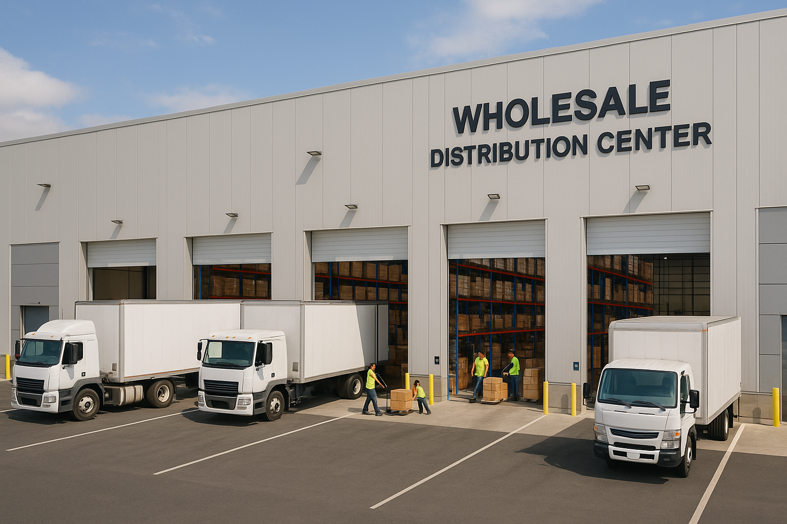 criar imagem de warehouse com caminhao para vendas no atacado