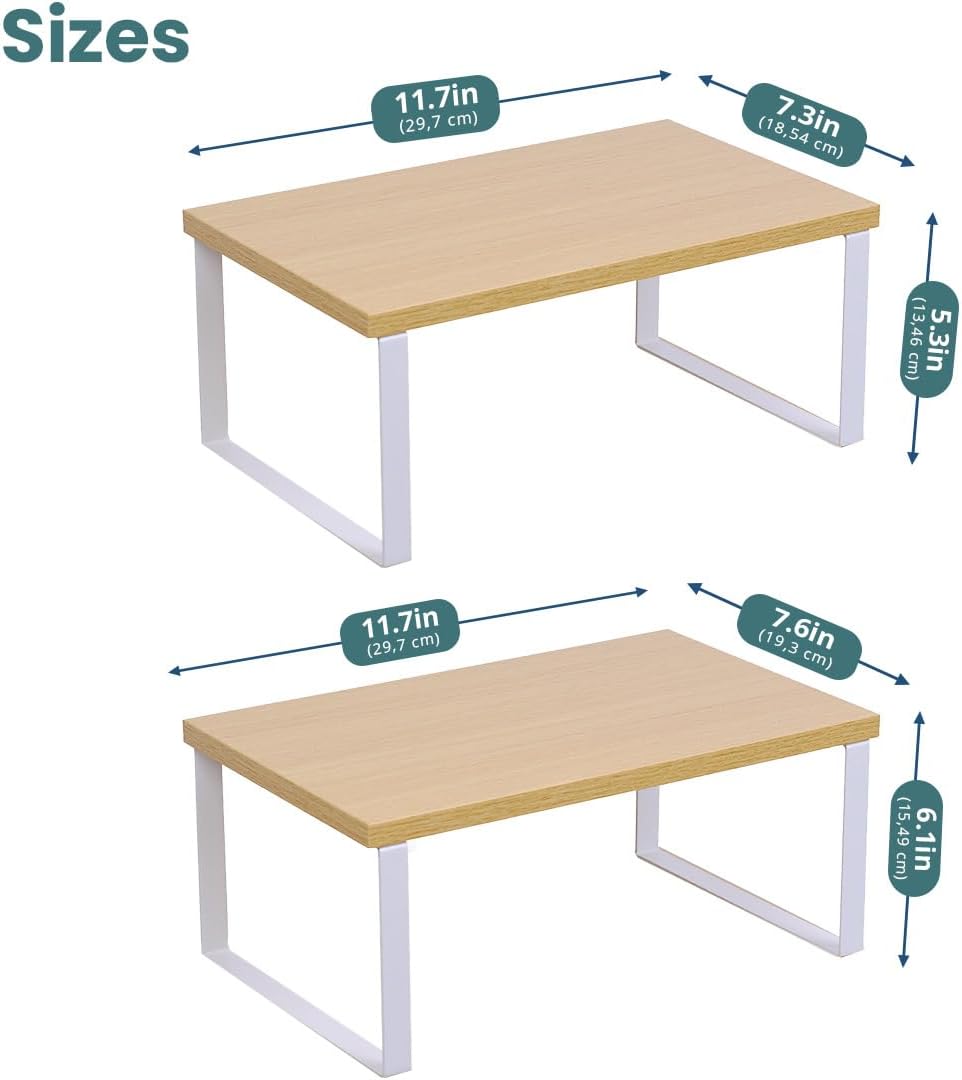 Sben Kitchen Shelf Cabinet Organizer, Set of 2, Counter Shelves, Kitchen Storage, Spice Rack, Stackable, Functional, Metal and Engineered Wood